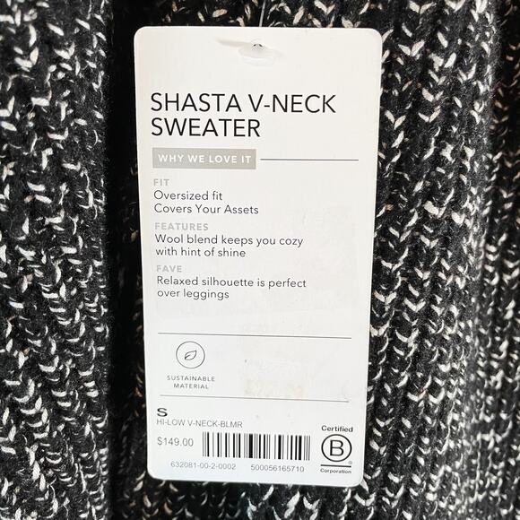 NWT Athleta Women's Shasta V-Neck Sweater Wool Blend Hi Low Black Marl Small New - Picture 11 of 11